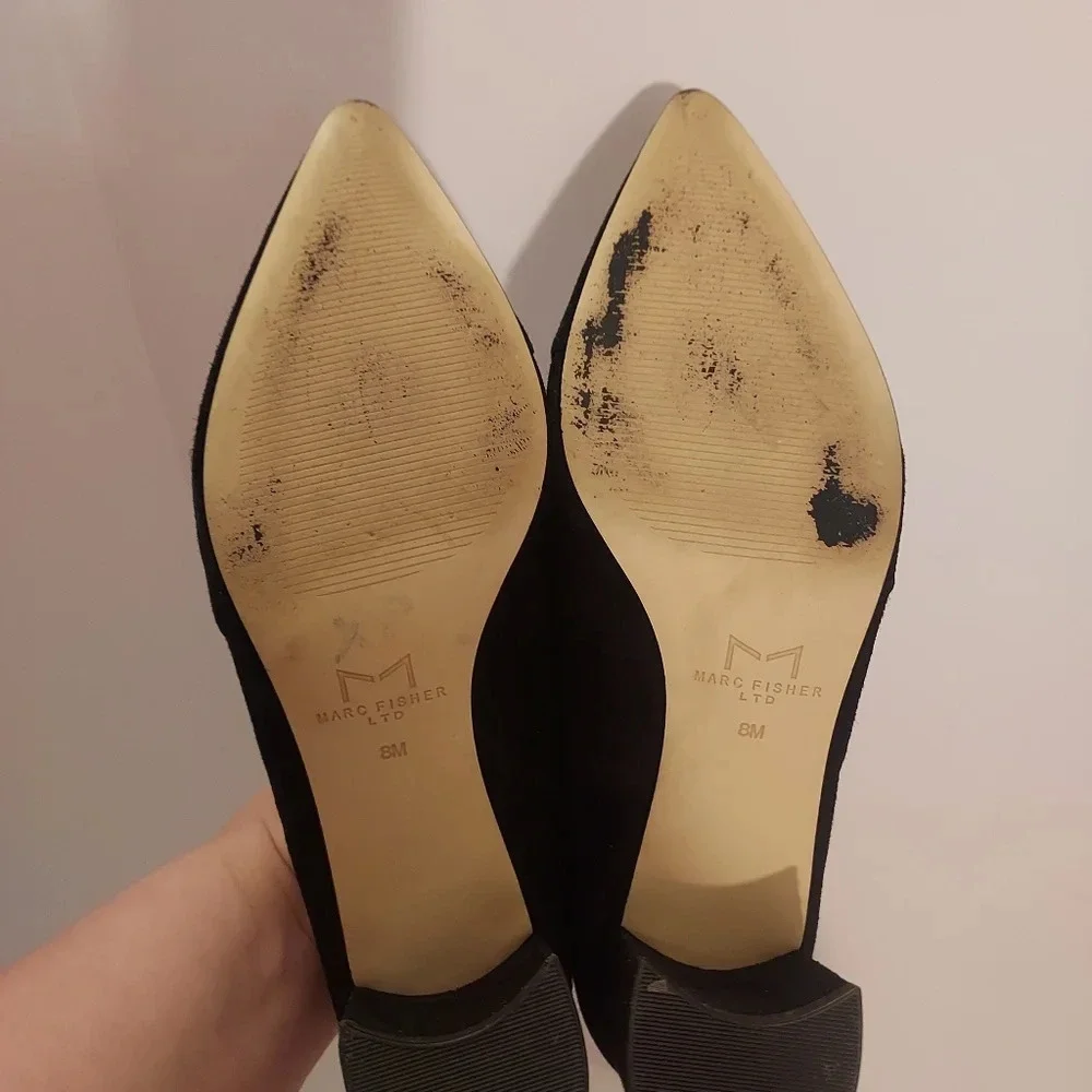 Marc Fisher LTD Black Suede Mlyovani Pointed Toe Block Heels in Size 8 M - Picture 8 of 13